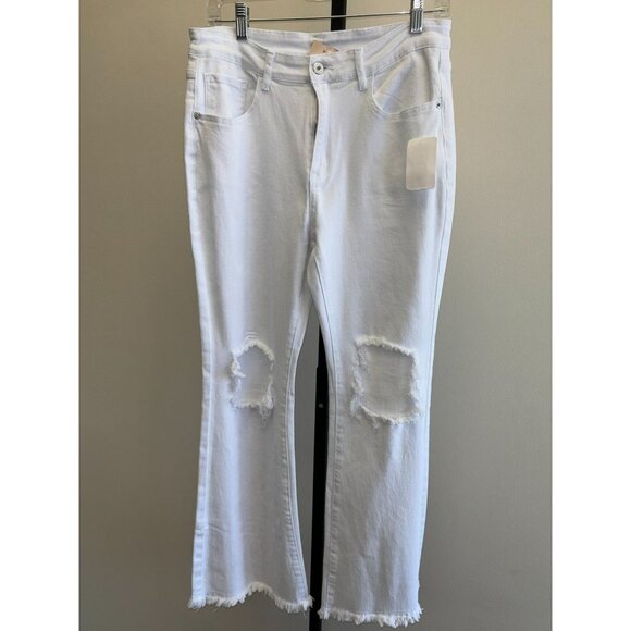 Happy Hour Women's White Distressed Flare Jeans NWT #26254 - Picture 1 of 2
